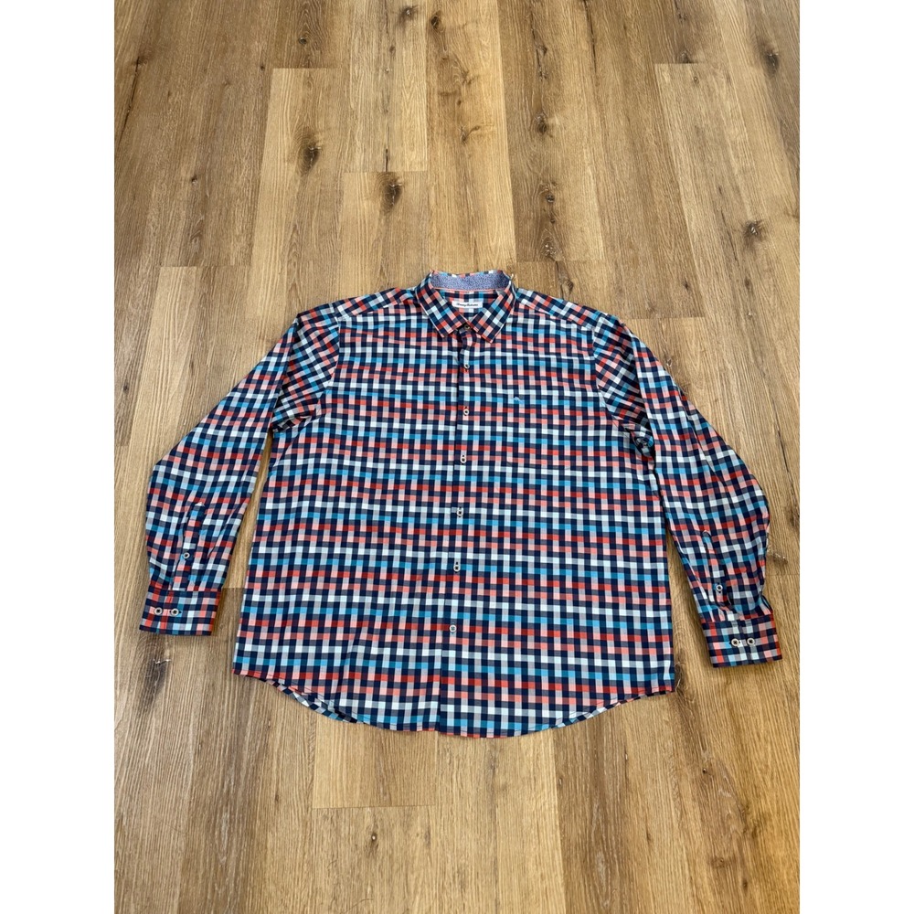 Tommy Bahama Button Down Mens XXL Multi Color Check Pima Cotton 37.5 Shirt